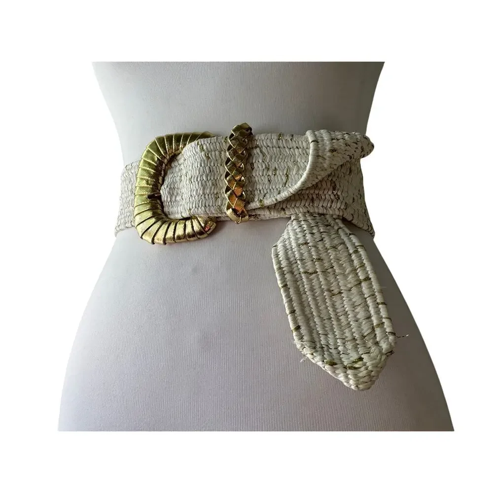 Vintage ‘80s White & Gold Stretchy Adjustable Belt